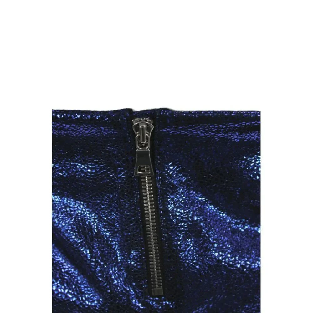 R+A Womens Mini Pencil Skirt Blue Stretch Lambskin Leather Size 4